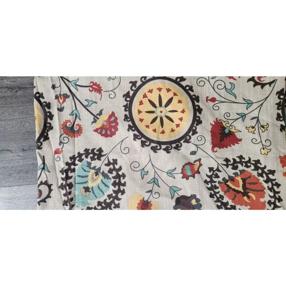 World Market Suzani Floral Medallion Lined Cotton Curtain Panel 48in x 84in New
